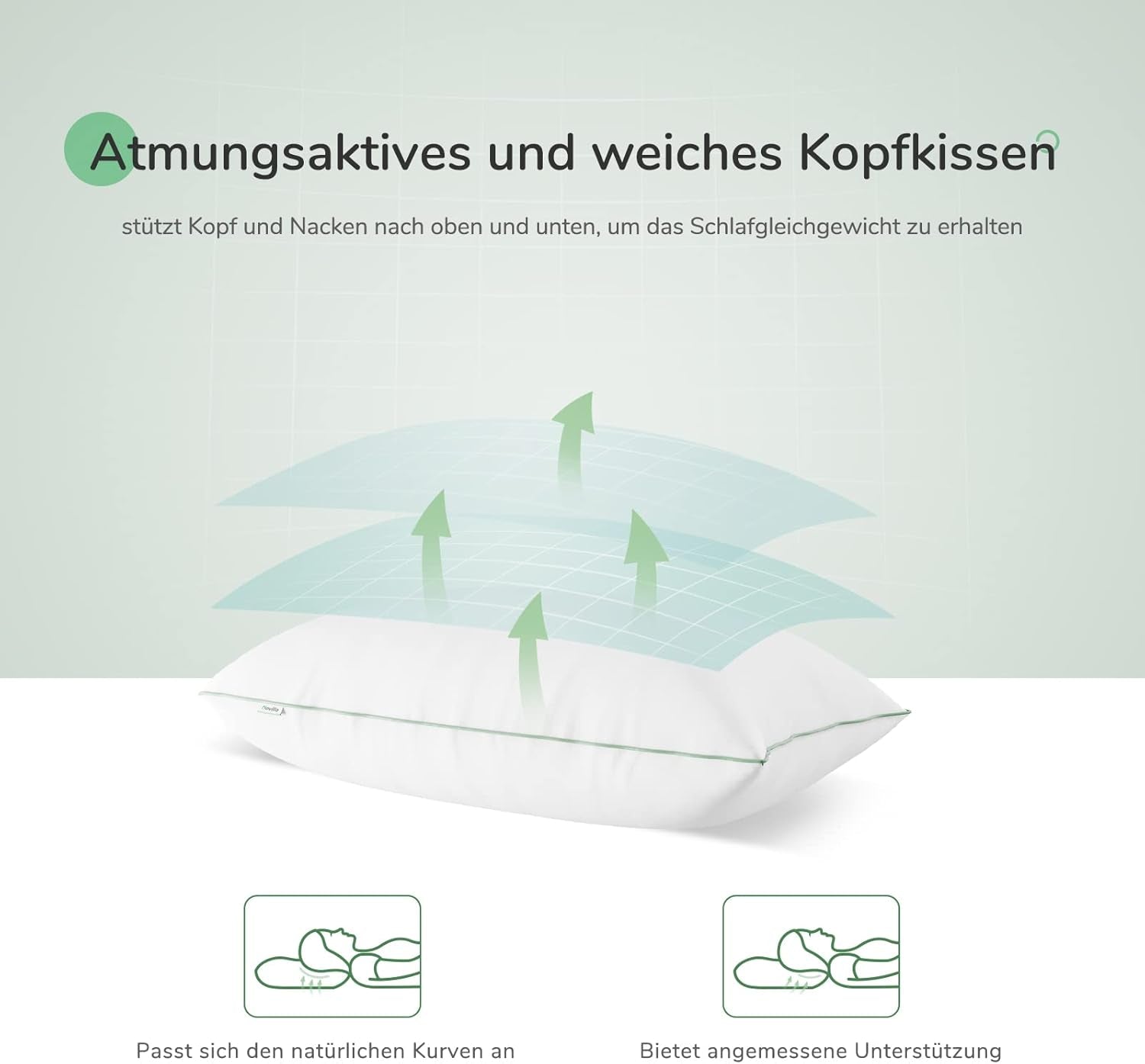 Novilla Pillow 65X65 Set de 2, 2800G (1400Gx2) Pernă reglabilă în înălțime Pernă pătrată de dormit Pernă albă de pat cu zip față de pernă lavabilă Perne standard Naty Shop