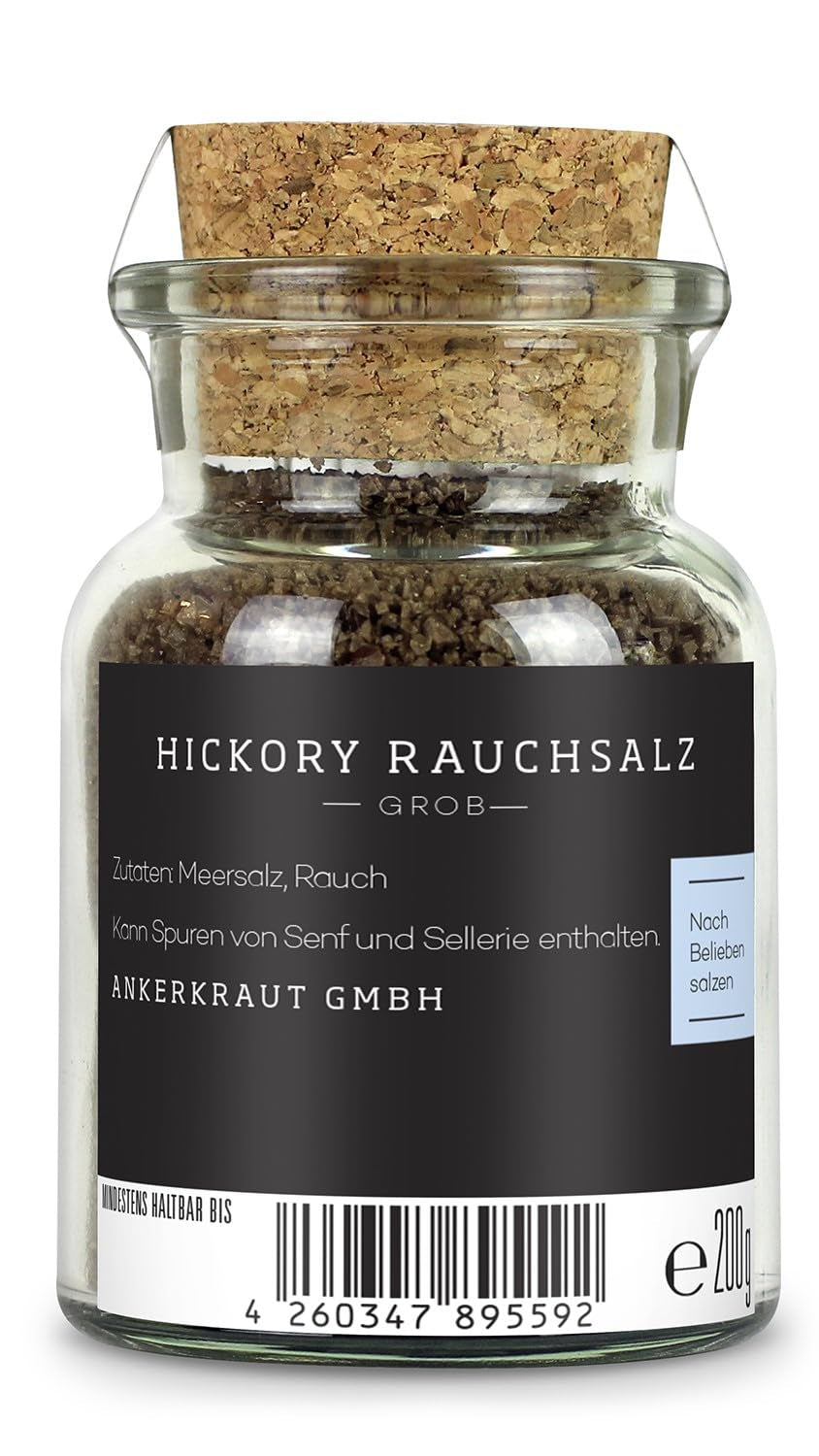 Ankerkraut Hickory Rauchsalz, echtes Rauchsalz fra USA, 75 g i Korkenglas