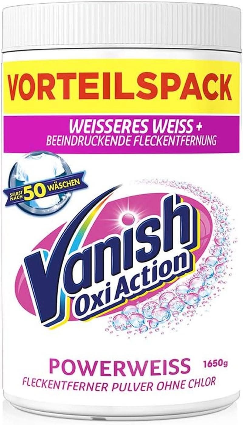 Vanish Oxi Action Powerwhite Powder - 1 X 1.125 Kg - pletfjerner og vaskepulver uden klor - til hvidt vasketøj Vaskemidler Naty Shop