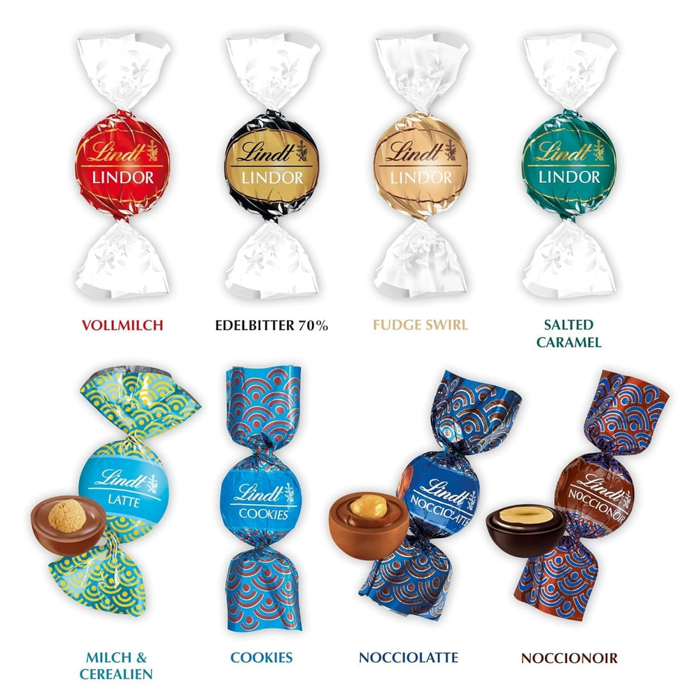 Lindt Schokolade LINDOR Und ROULETTE Mischung | 1473 G| Kugeln Mit Zartschmelzender Füllung Sowie Köstliche | 8 Sorten | Pralinengeschenk | Schokoladengeschenk | Großpackung Naty Shop Chokolade slik