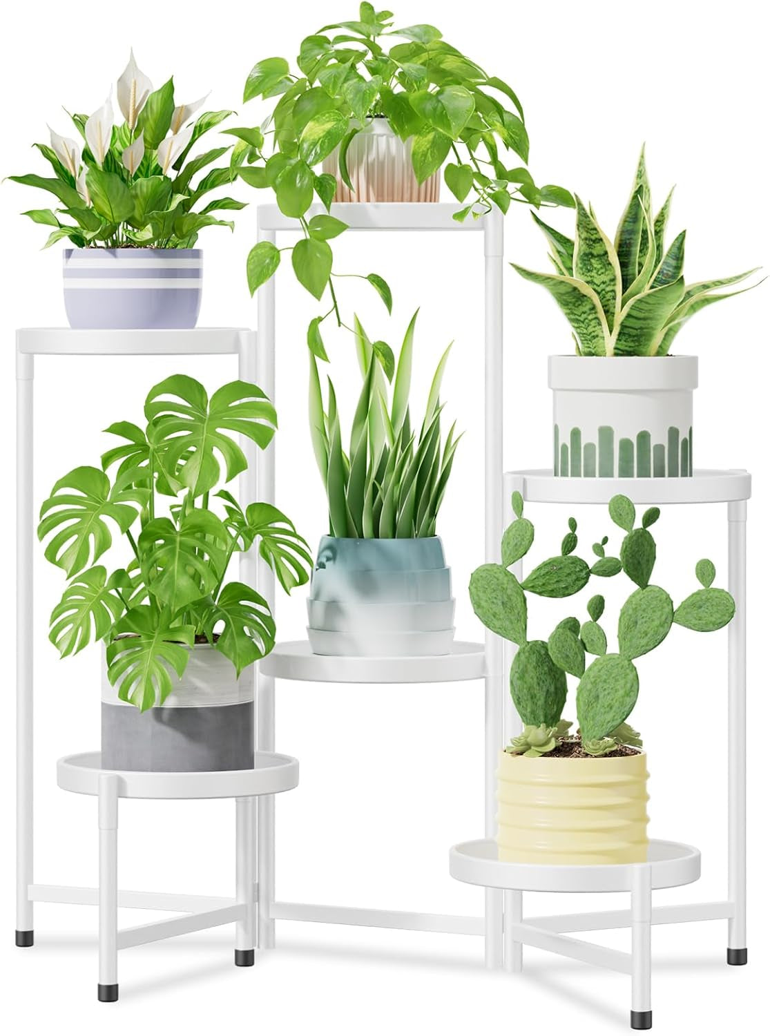 Idavosic.Ly Pflanzenständer Metall Groß Mit 5 Etagen, Blumenständer Pflanzenregal Blumenregal Indoor Outdoor, Faltbar Blumentreppen Innen Plant Stand Shelf Für Garten Balkon Wohnzimmer (Rund, Schwarz)