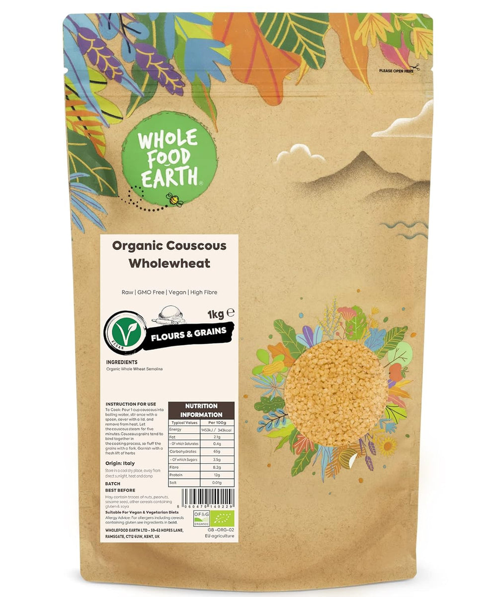 Wholefood Earth økologisk couscous – 1 kg | Rå | Ikke-GMO | Vegansk | Rig på fibre | Certificeret økologisk