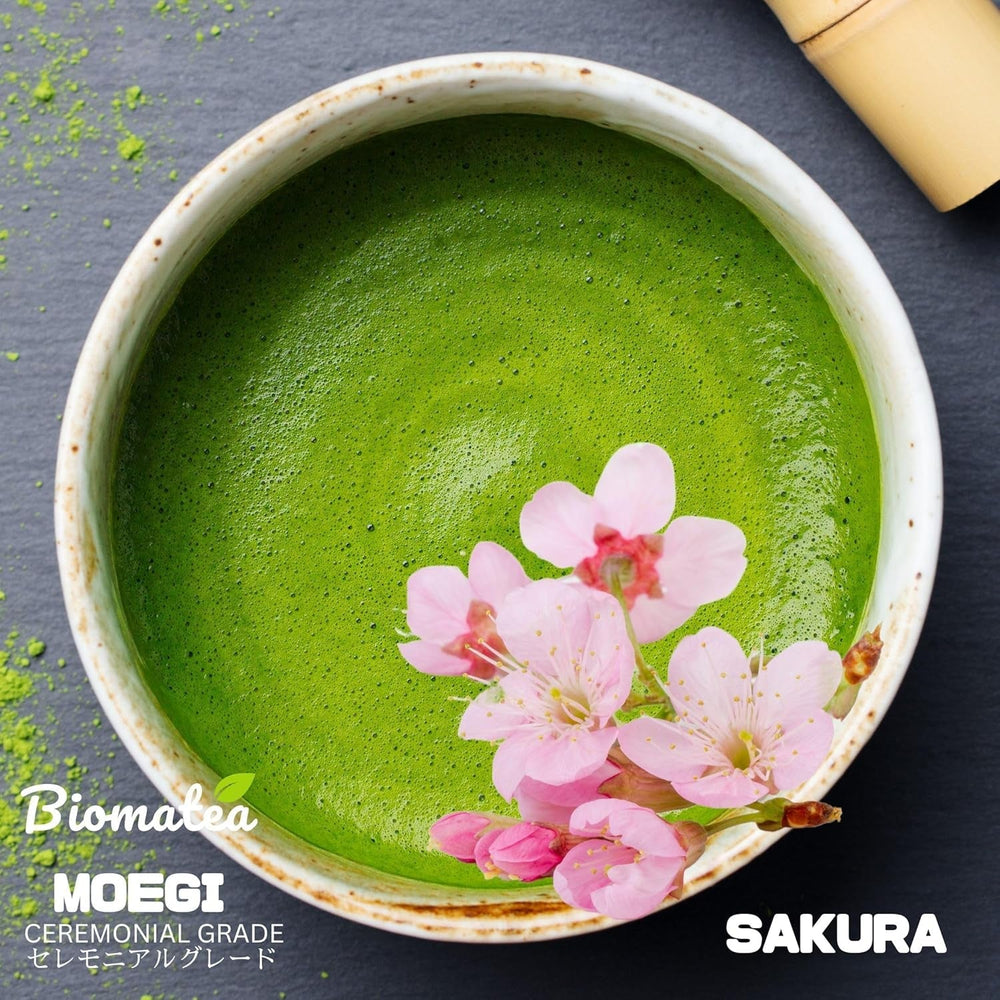Ceai Sakura Matcha 50 g – de calitate ceremonială din Japonia – ceai verde premium cu pudră de flori de sakura – prima recoltă, măcinat cu piatră, vegan, fără aditivi