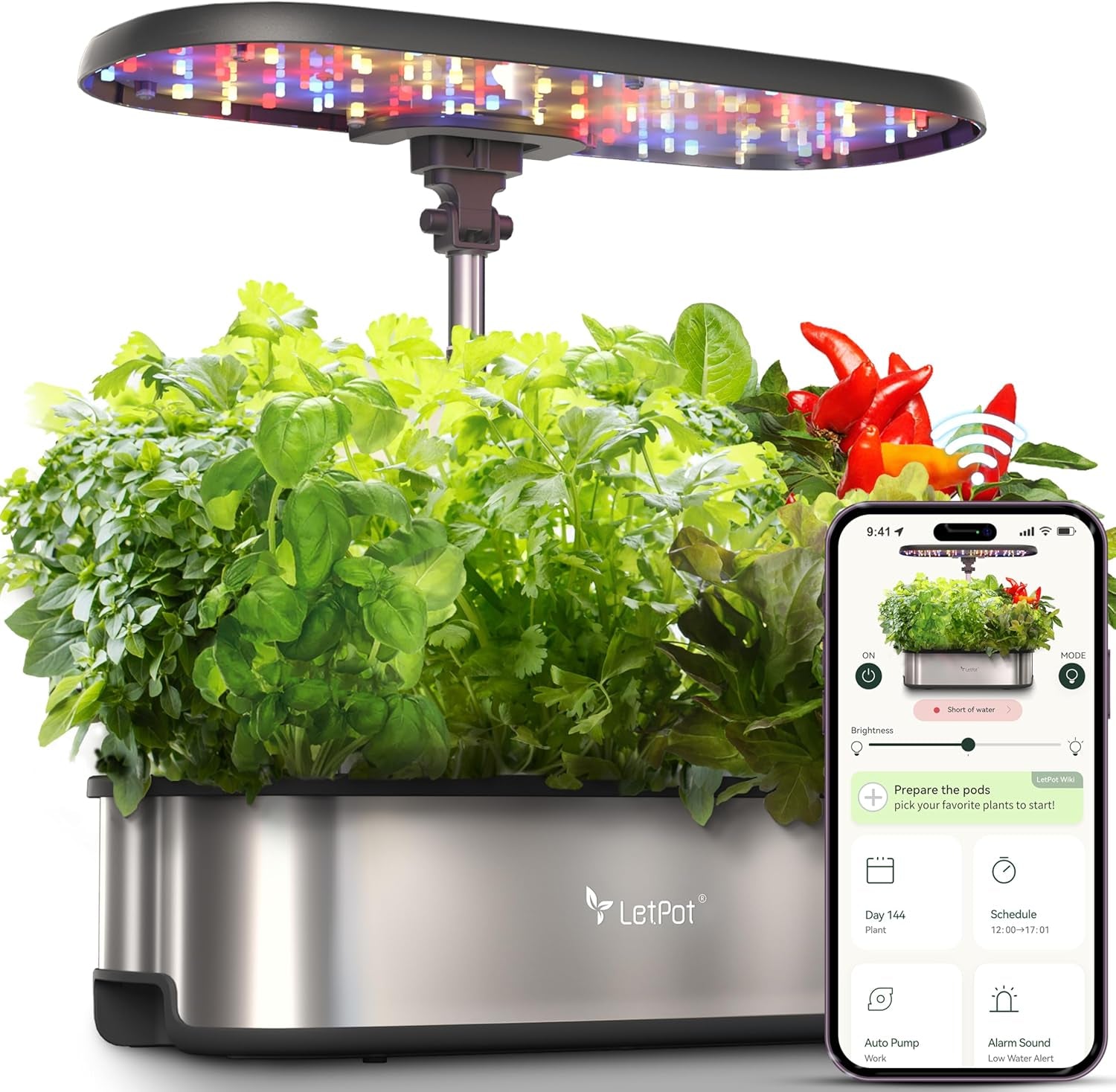 LPH-SE WiFi Hydroponic Grow System, 12 Pots Indendørs Smart Herb Garden Kit, Indendørs Have med 24W LED Grow Light, 5,5 L vandtank, pumpesystem, Auto Timer