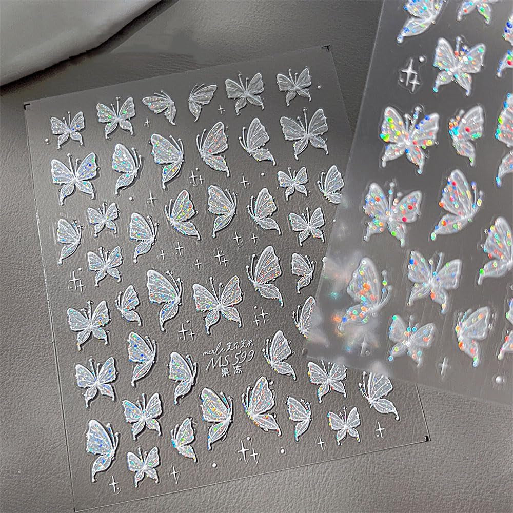 Aurora Muschel Schmetterling Nagelsticker Weiß Schmetterlinge Nail Sticker Gelee Relief Butterfly Nagelaufkleber Y2K Butterflies Nagel Sticker Nägel Nageldesign Nagel Zubehör Nail Art Stickers Nailart