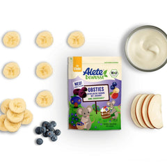 Andre Bewusst Obsties, Blåbær og Banan med Yoghurt, Fra 3 år, frysetørrede økologiske frugtchips, 20 gram Mor og Barn Naty Shop