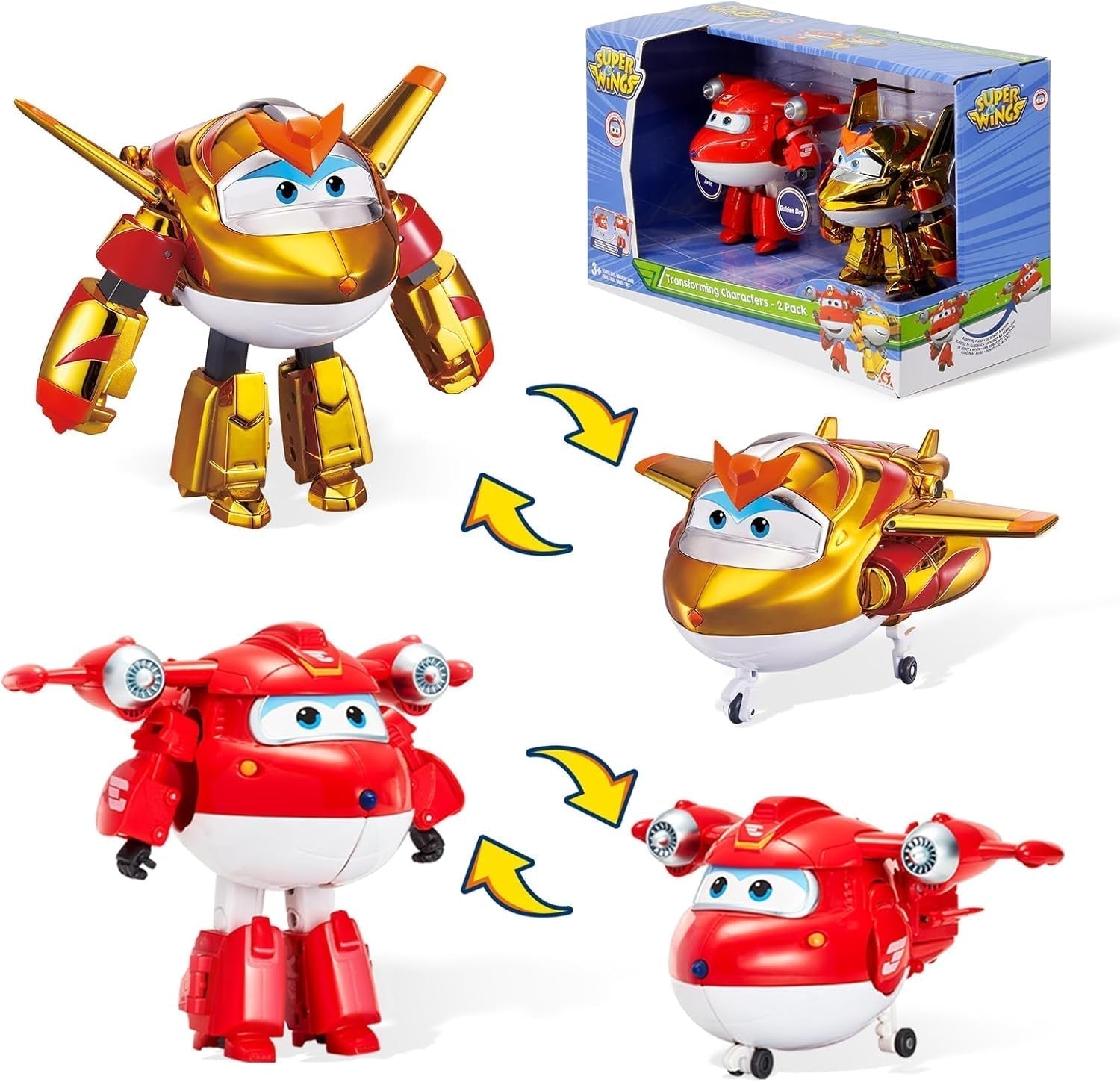 Auldey EU740283 Super Wings Transformer Figur JETT Supercharge 12 Cm, farverige actionfigurer Naty Shop Jett Golden Boy