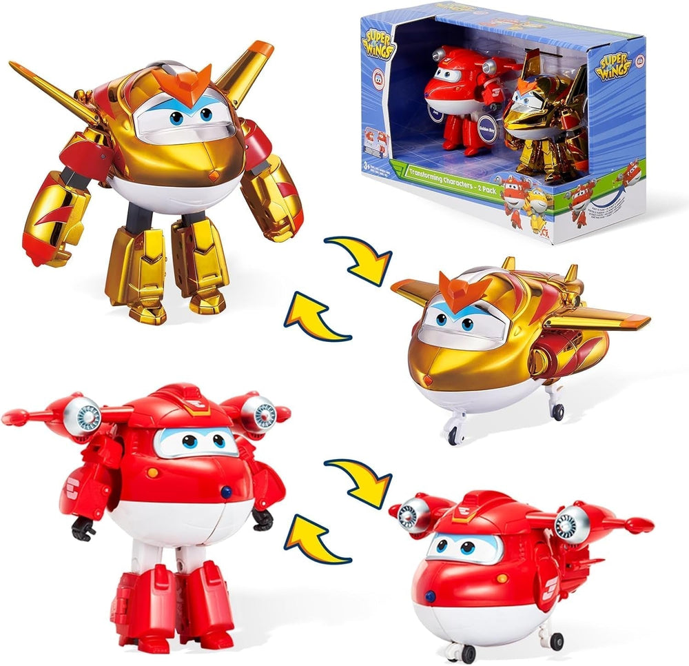 Auldey EU740283 Super Wings Transformer Figur JETT Supercharge 12 Cm, farverige actionfigurer Naty Shop Jett Golden Boy