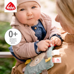Fehn Bruno pânză de ruginit - jucărie cu scârțâitor și file de țesătură - jucărie de ruginit pentru animale de ruginit - jucărie pentru copii cu inel de fixare practic - pânză de ruginit pentru bebeluși și copii mici de la 0+ luni Jucarii Bebe Naty Shop