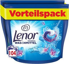 Lenor PODS Alt-i-1 vaskemiddel, 104 kapsler, friskhed 3 gange længere og dyb rengøring selv ved kold vask Naty Shop Ny model