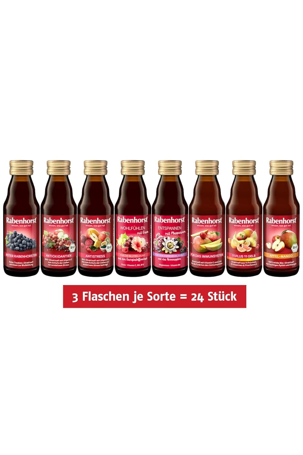 Rabenhorst minismagningspakke, 8 varianter eller 3 flasker (24 X 125 ml) Alkoholfri drikke Naty Shop