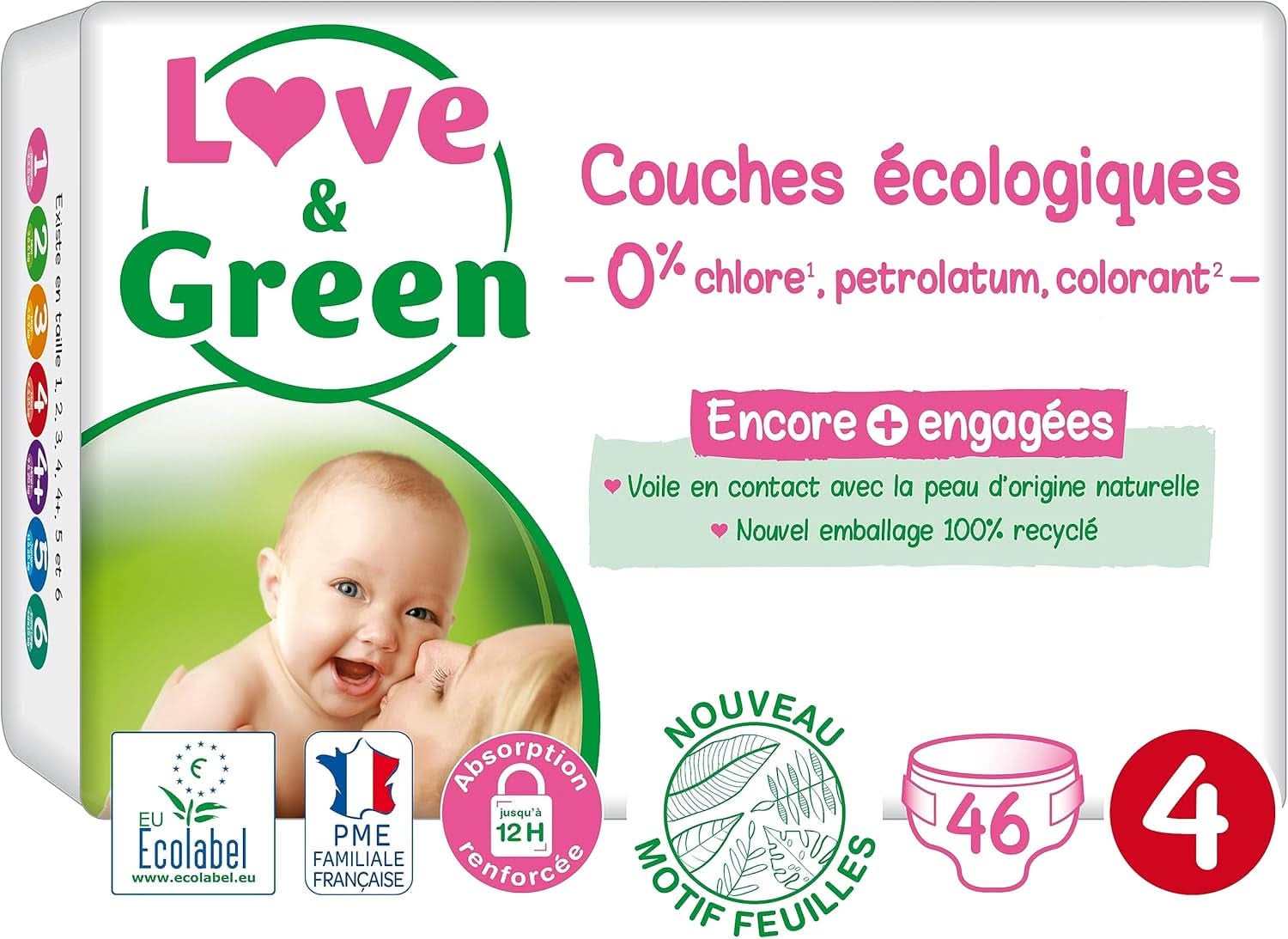 Love & Green, klorfri bleer, pakke til 1 måned, str. 4 Mother and Child Naty Shop