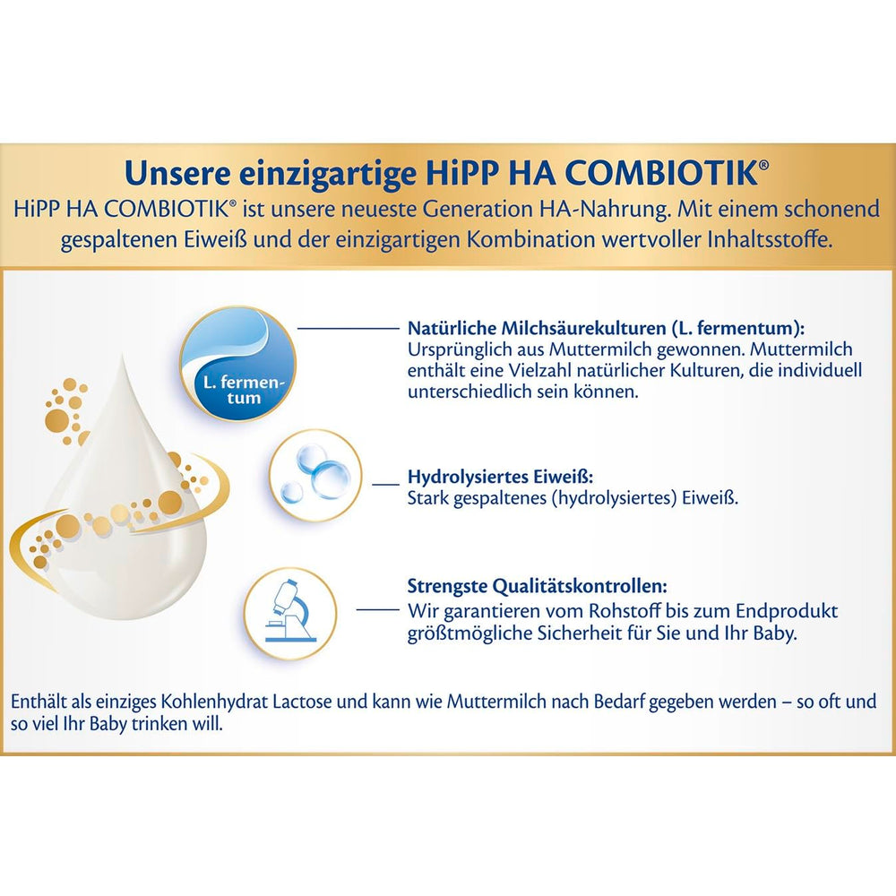 HiPP PRE HA Combiotik (4 x 600 g), hydrolyseret mælkepulverformel til spædbørn fra fødslen, med naturlige mælkesyrekulturer, til følsomme immunsystemer