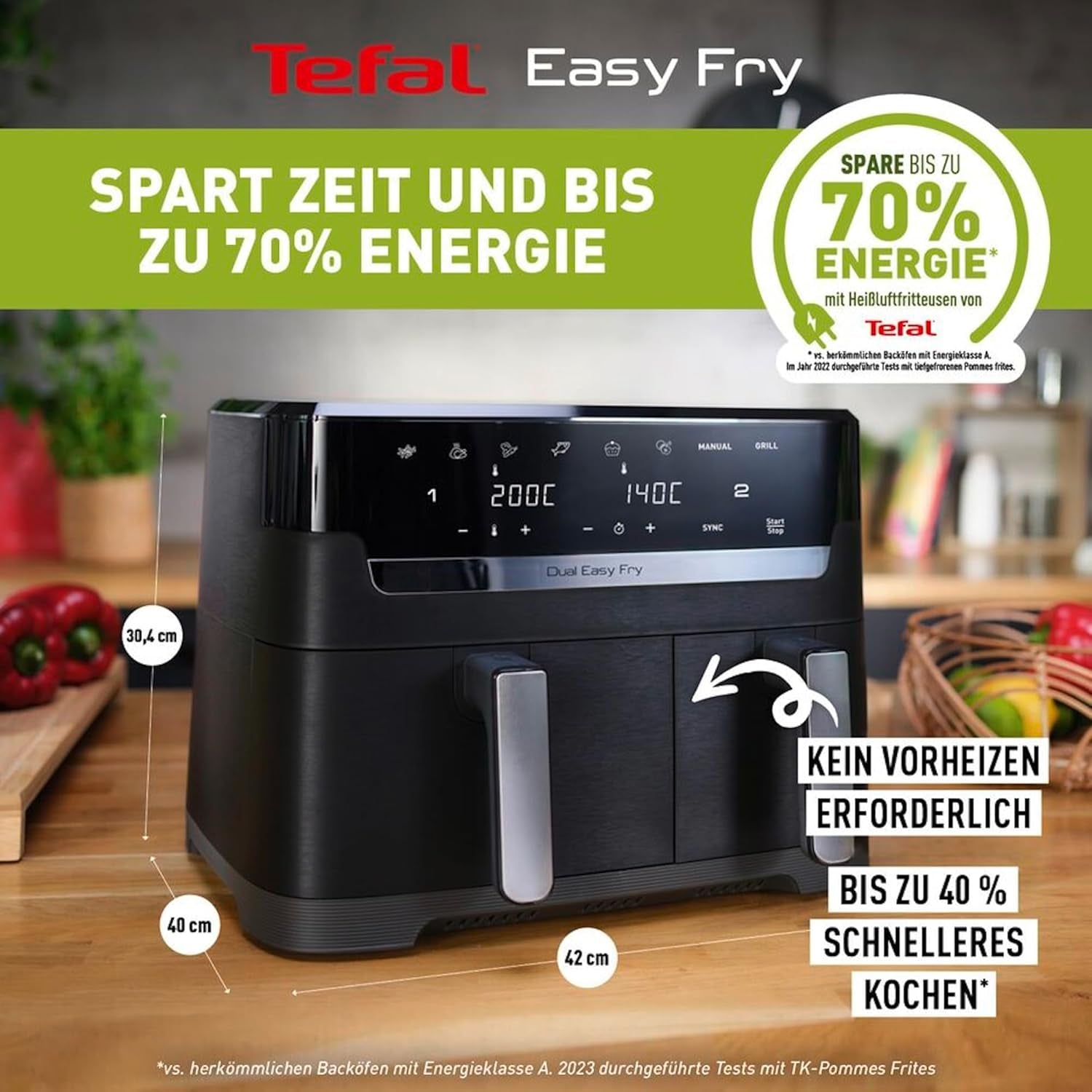 Tefal Dual Easy Fry Hot Air Fryer med to kamre, 5,2/3,1 liters kapacitet, to uafhængige skuffer, 7 programmer Hvidevarer Naty Shop