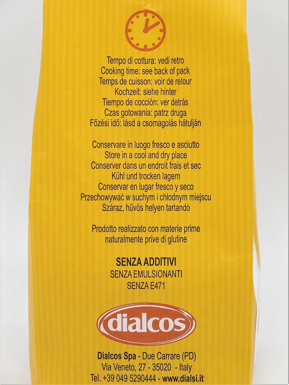 Dialsi stjerneformet pasta, glutenfri majs- og rispasta, bronzebrændt, 100 % italienske ingredienser, ingen tilsætningsstoffer, tilberedes på 8-9 minutter, 300 g pakke