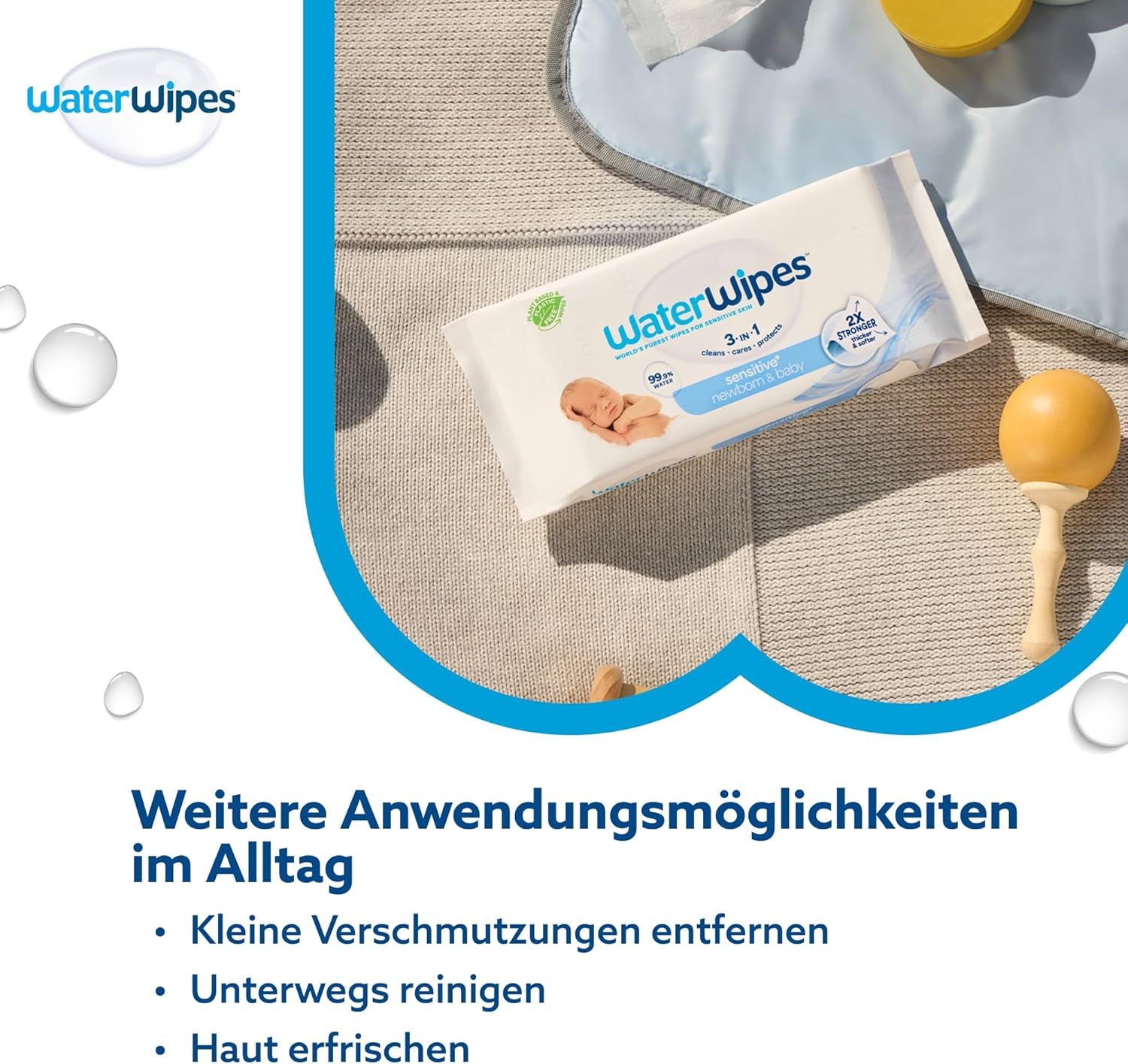 WaterWipes Sensitive+ vådservietter til nyfødte og babyer 240 Count (4 Pack) 3-i-1 rengøring, pleje, beskyttelse, 99,9 % vand, parfumefri