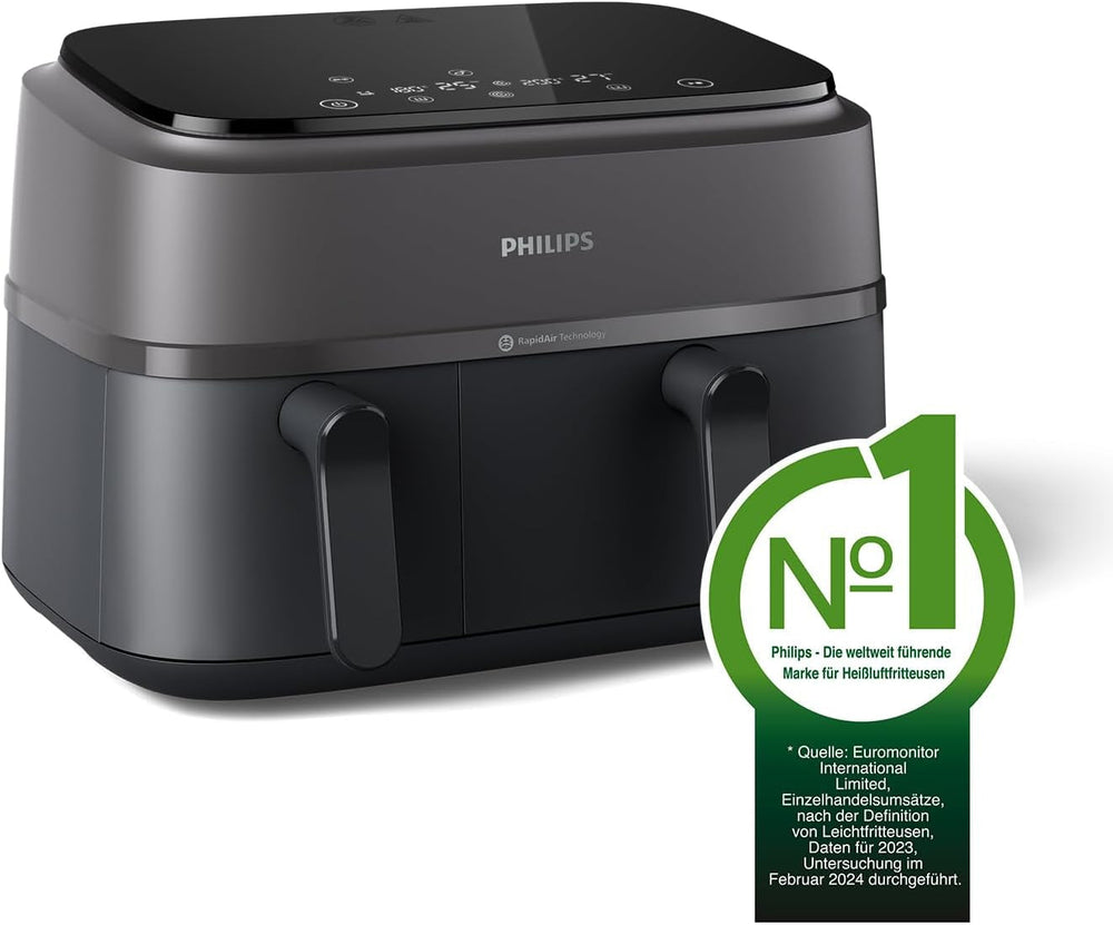Philips Airfryer Dual Basket 3000 Series, 9L, 2 kurve, 2 fade klar på samme tid, Rapidair-teknologi plus varmluft Hvidevarer Naty Shop
