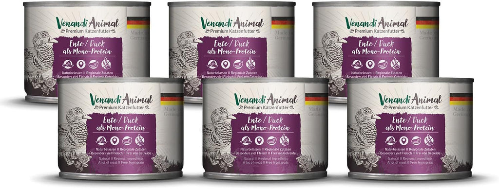 Venandi Animal Premium Hrană umedă pentru pisici, Tasting Pack III, pui, curcan, vită, pui + iepure, vițel, curcan, 6 X 200 G, fără cereale și naturală, 1.2 Kg