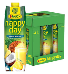 Rauch Happy Day kokos-ananas | En tur til Caribien | Ananas frugtjuice og kokosvand | 6 x 1 liter, Tetra Prisma Alkoholfri drikkevarer Naty Shop