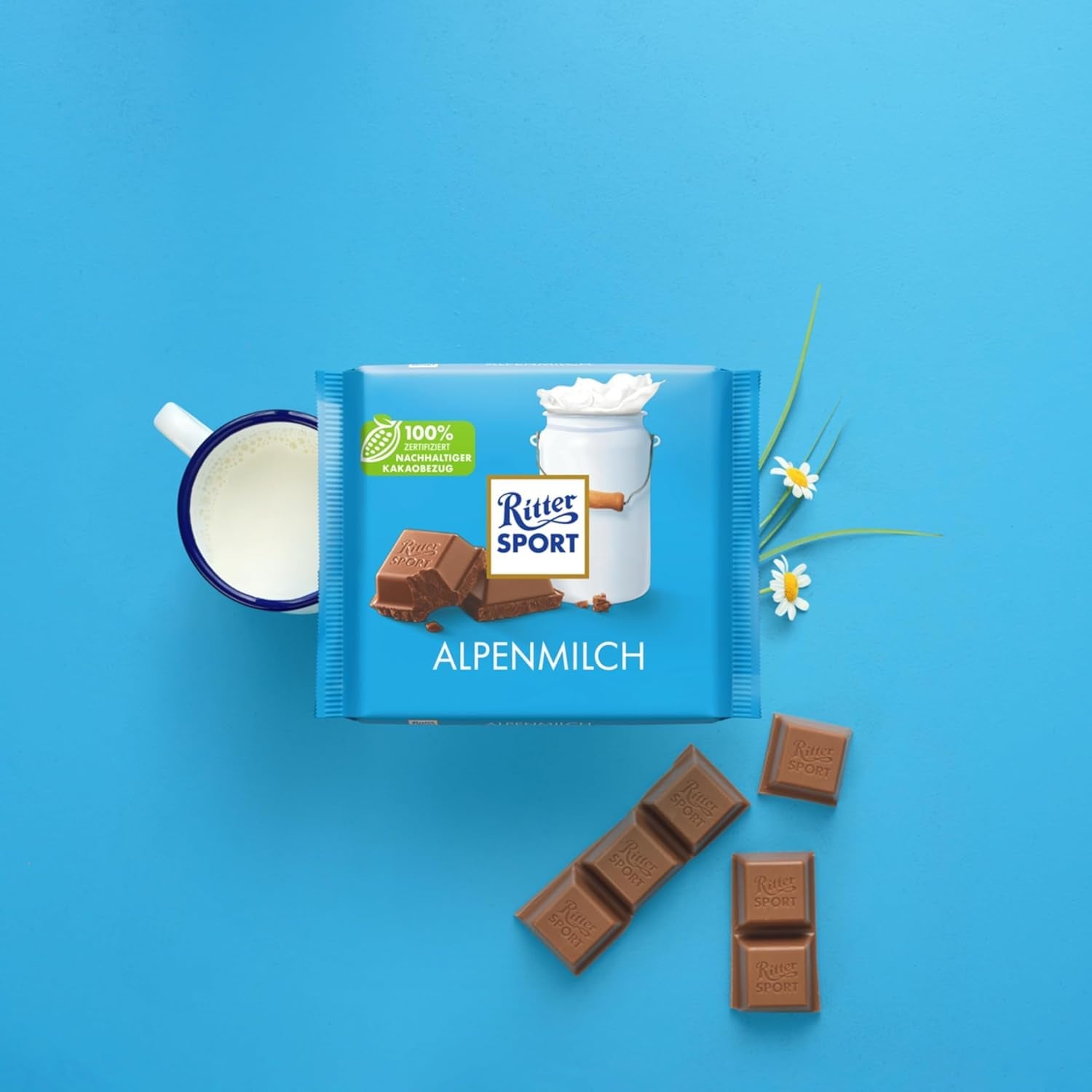 Ritter Sport 250g Alpine Milk Chokolade, Den fineste sødmælkschokolade med en cremet smag, Klassisk chokolade til at dele med venner, 11 barer x 250g