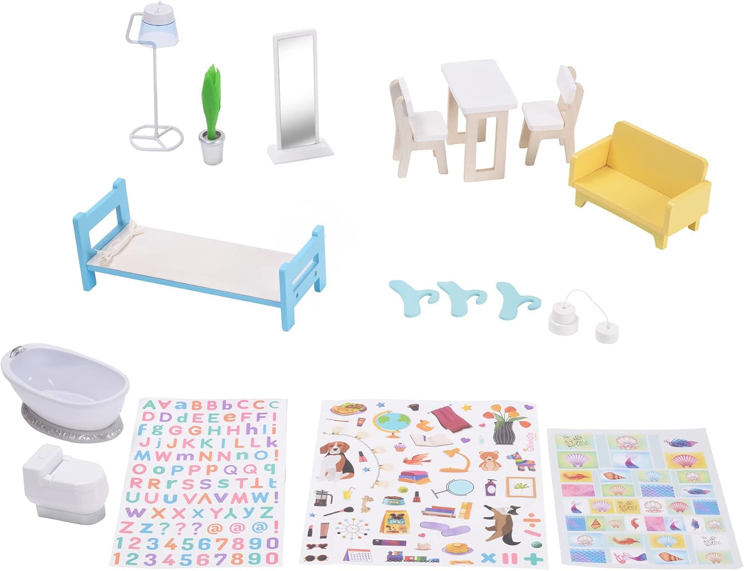 Olivia's Little World, casă de păpuși interactivă din lemn pentru copii, stil mediteranean contemporan, cu 3 etaje, cu 17 accesorii pentru mobilier de păpuși, multicoloră, TD-13551B