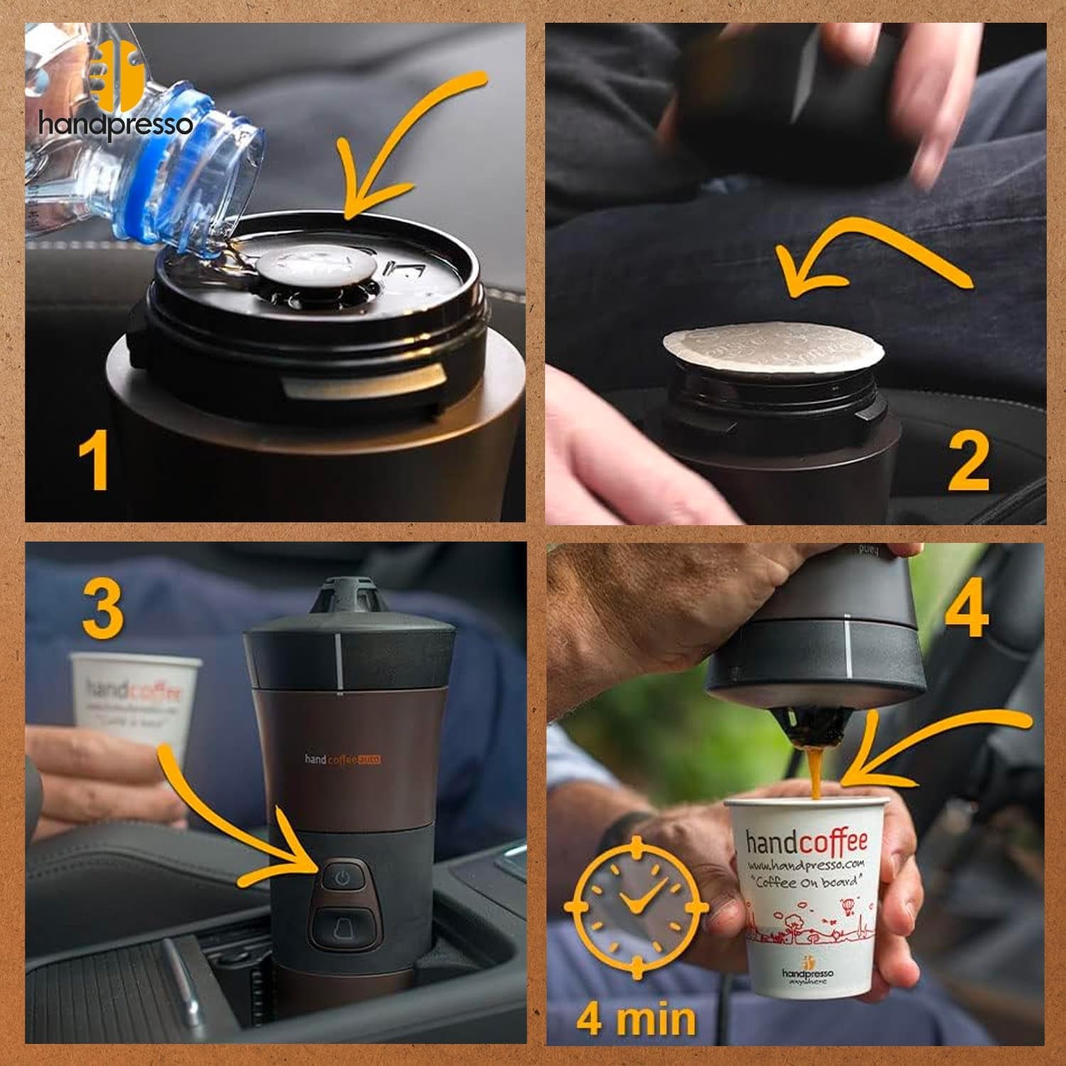 Handpresso - Handcoffee Auto 21000 | Espressor auto de 12V - Espressor de 12 volți pentru mașini | Espressor Senseo Pad pentru mașini - Espressor de călătorie de 12V | Espressor de 12 volți pentru autorulote