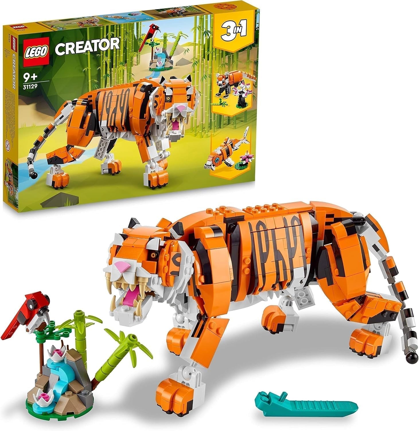 LEGO 31129 Creator Majestic Tiger, Panda eller Fish 3 i 1 Dyrefigursæt Legetøj til børn Drenge og piger Dyrebyggelegetøj Byggesæt Besuche den LEGO-Store Single