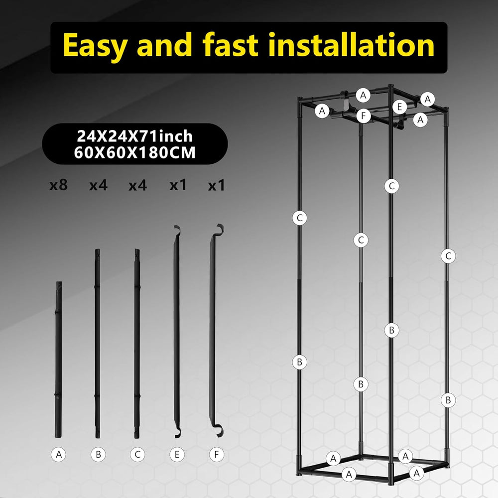 Grow Telt 60x60x180cm, Oxford 600D Materiale med Polyester Reflekterende Film, 22mm stålrør, ventilationsåbninger og udsigtsvinduer, Grow Telte til Hydroponics, drivhuse og indendørs haver