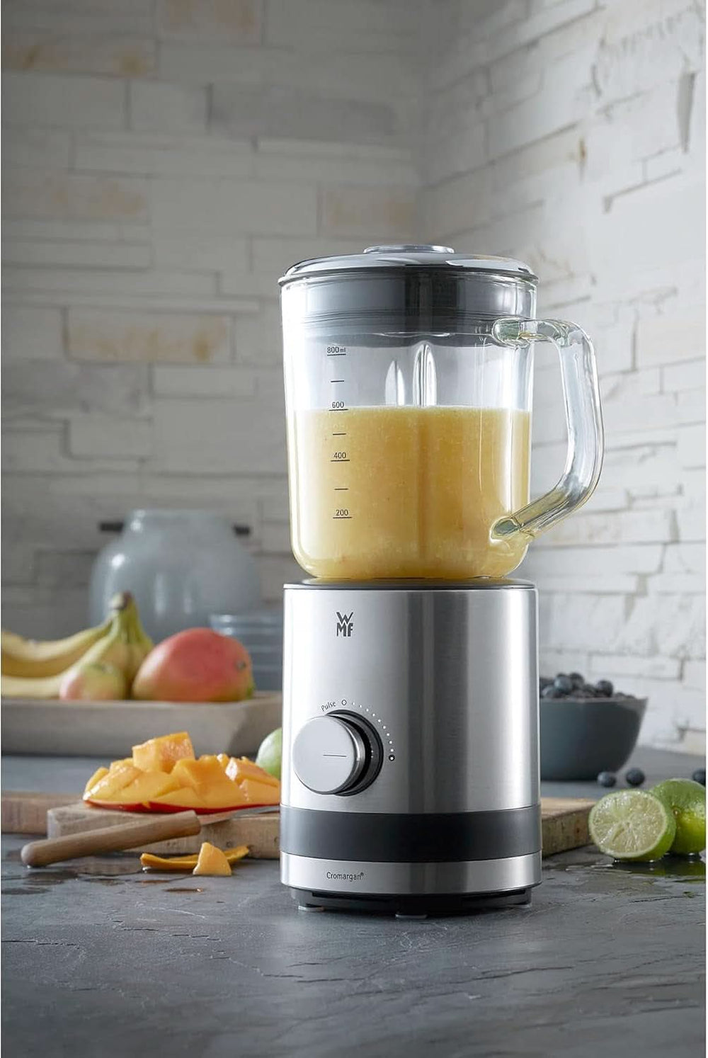 WMF Küchenminis Kompaktmixer, Mini Standmixer, 400 Watt, Standmixer Klein, Glasbeholdere 0,8 L, Pulsstufe, Cromargan Matt Kitchen Naty Shop