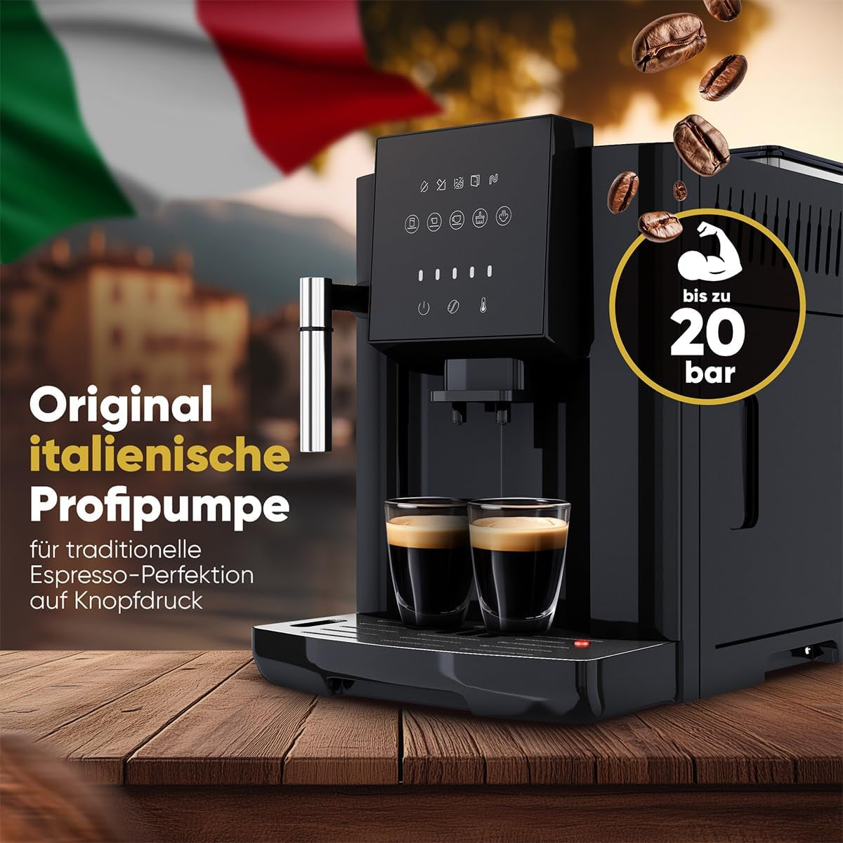 Espressor ProfiCook® complet automat cu spumator de lapte pentru cappuccino | Râșniță conică | cu funcție de încălzire a ceștilor | Pompă profesională italiană | Ecran tactil | Espressor | PC KAV 1281