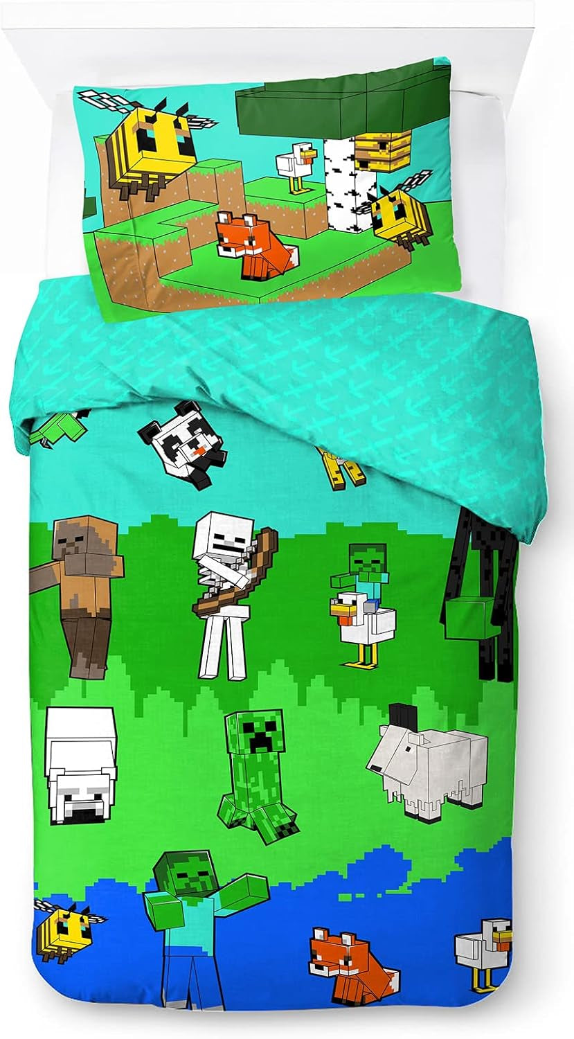 Sengetøj til børn, unisex, prinsesser og superhelte, 100% bomuld Sengetøj - børn Naty Shop Multicolor - Minecraft 135X200/50X70 (2 stk)