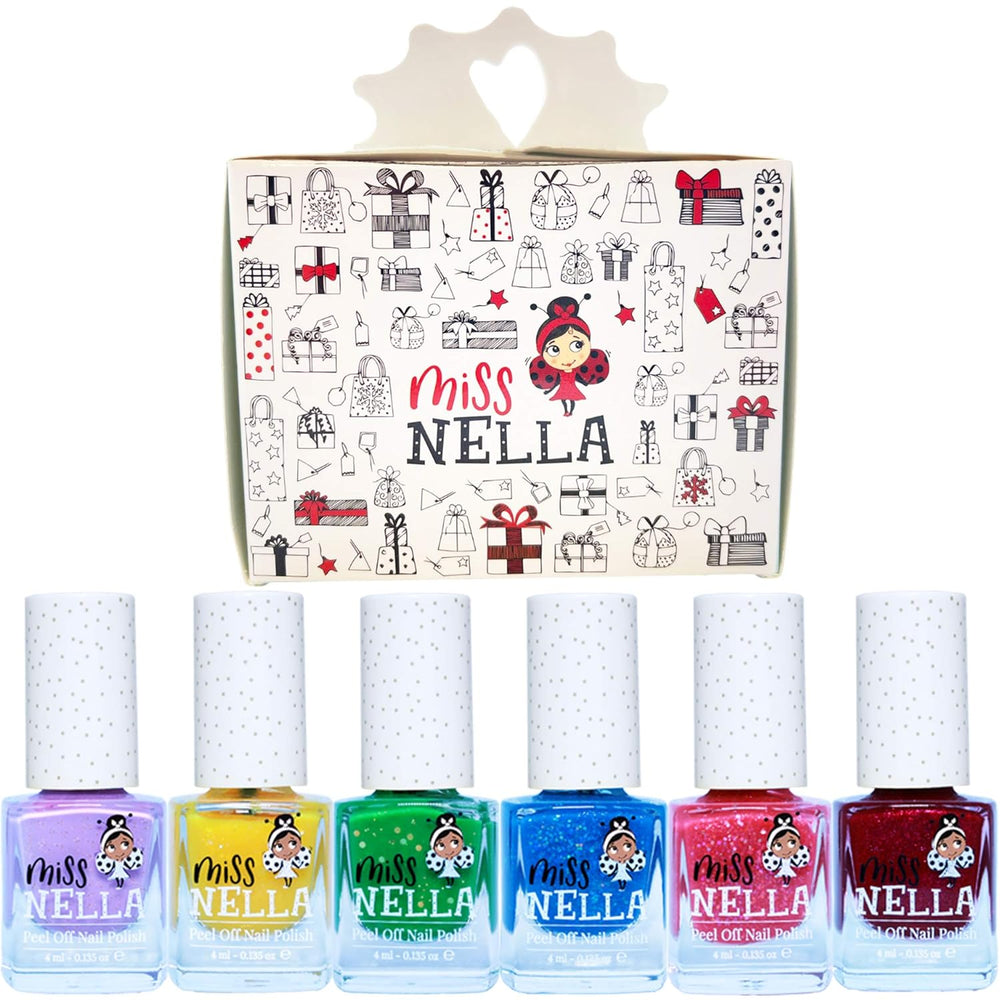 Miss Nella Magic Collection 4-delt glitter neglelaksæt: Pink, rød, guld og blå, special aftagelig neglelak til børn, ikke-giftig, vandbaseret, lugtfri