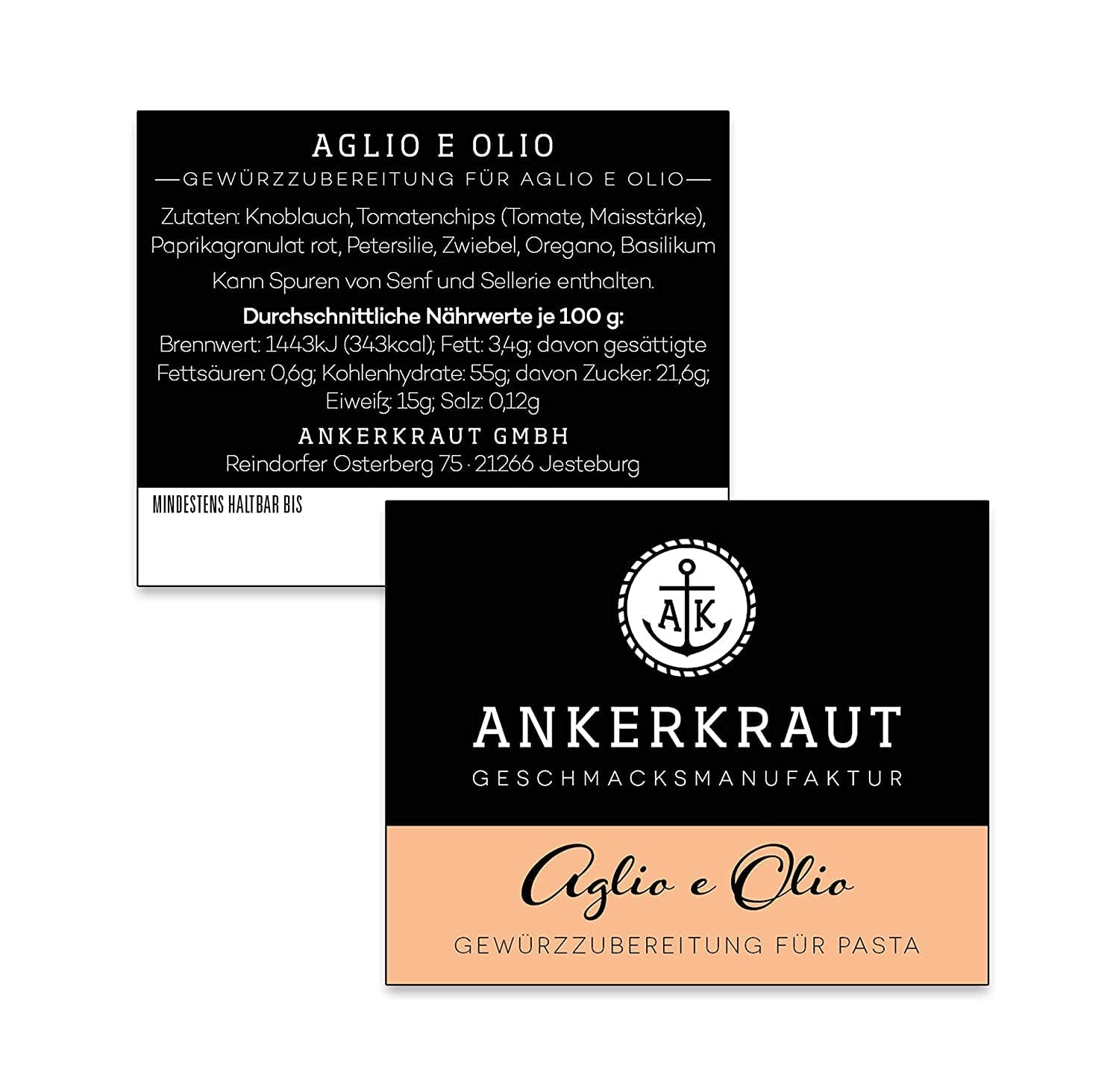 Ankerkraut Aglio e Olio, italiensk Gewürzmischung til pasta og klassiske spaghetti-nudler, 120 g i en aromatisk pose
