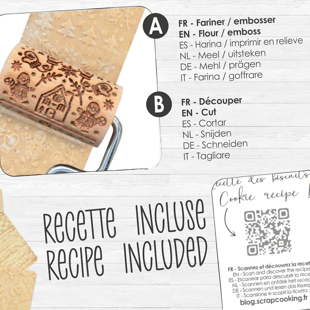 ScrapCooking 3798 Christmas Cookie Roll Set – 3 Mini-Gebäckrollen aus Holz mit Motiven – Dekos mit Prägung – Form for Kekse, Sandgestrahlt, Kekse