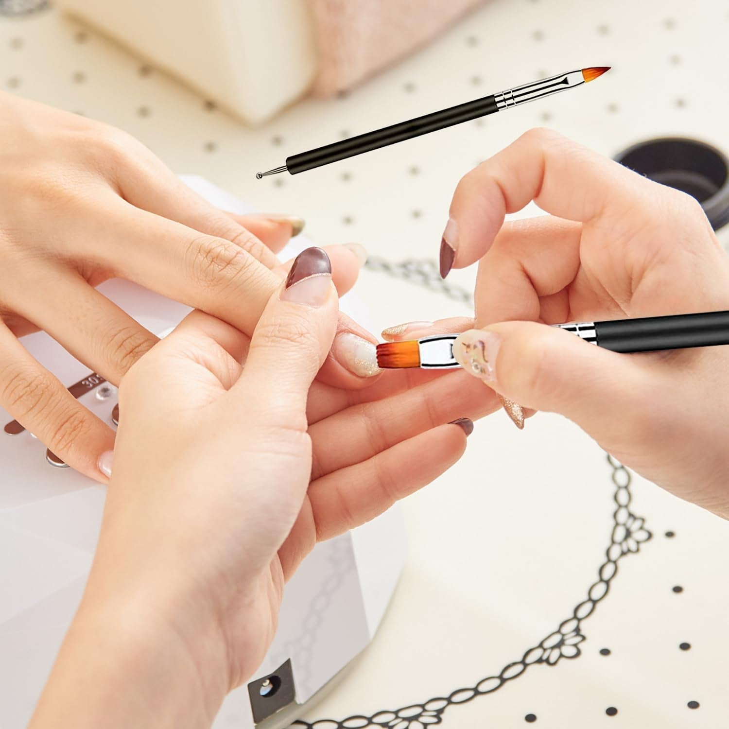 6 Stück Doppel-Ende Nagel Pinsel, Nageldesign Pinsel, Doppel-Ende Nail Art Pinsel Kit Professionelle Maniküre Werkzeuge Kit（Schwarz）