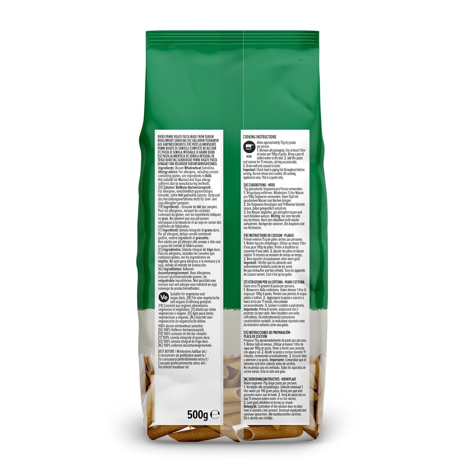 Fuld hvede Penne Rigate fra Amazon, 500g