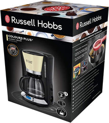 Cafetieră Russell Hobbs [Temporizator digital, Cap de duș pentru extracție și aromă optime] Colours+ Creme (1 până la 10 cești, carafă de sticlă de 1,25 l, placă de încălzire, 1100 W) Cafetieră cu filtru 24033-56