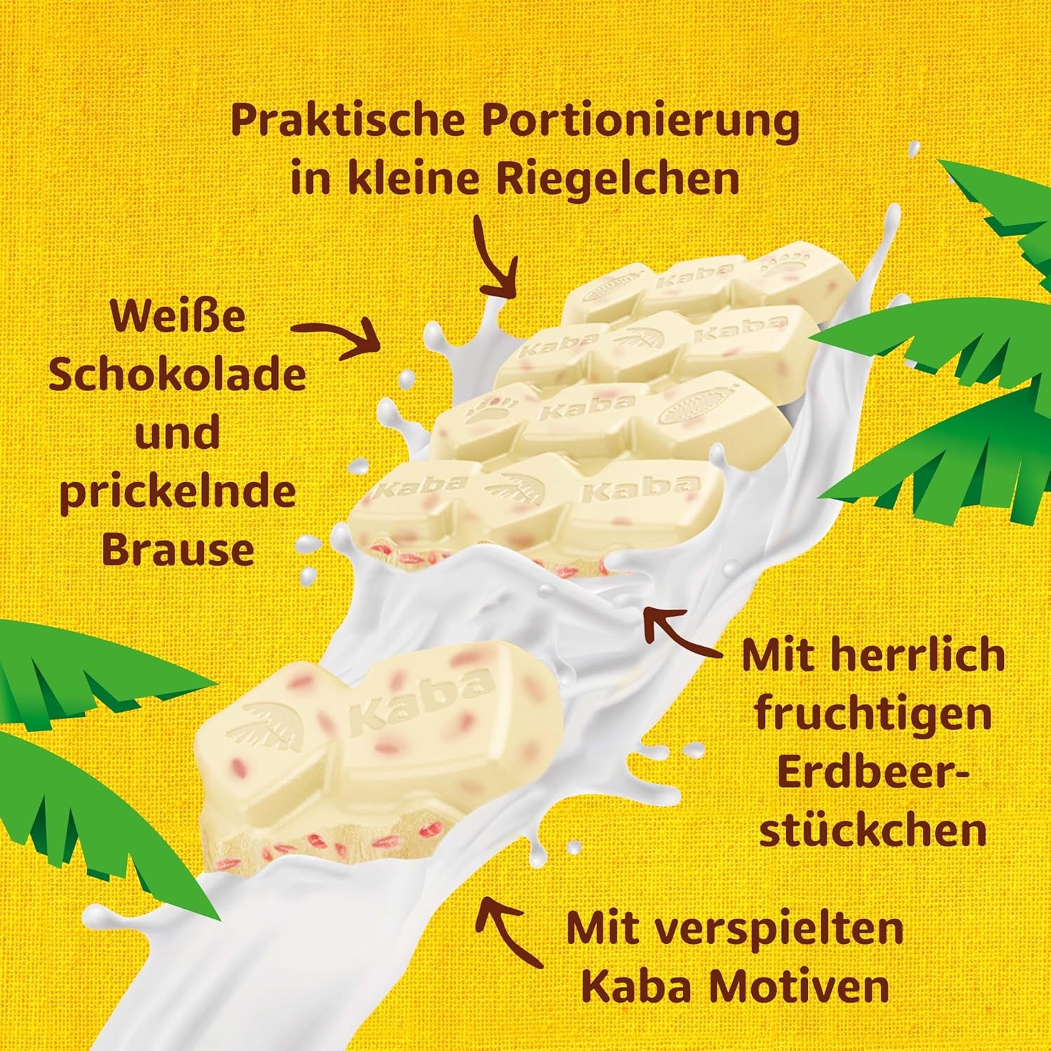 Kaba hvid chokolade med jordbærsmag og brusende slik, chokoladebar, bar 85 g, hvid chokolade med jordbærfrugtsmag og brusende slik med original kaba smag (pakke med 3)