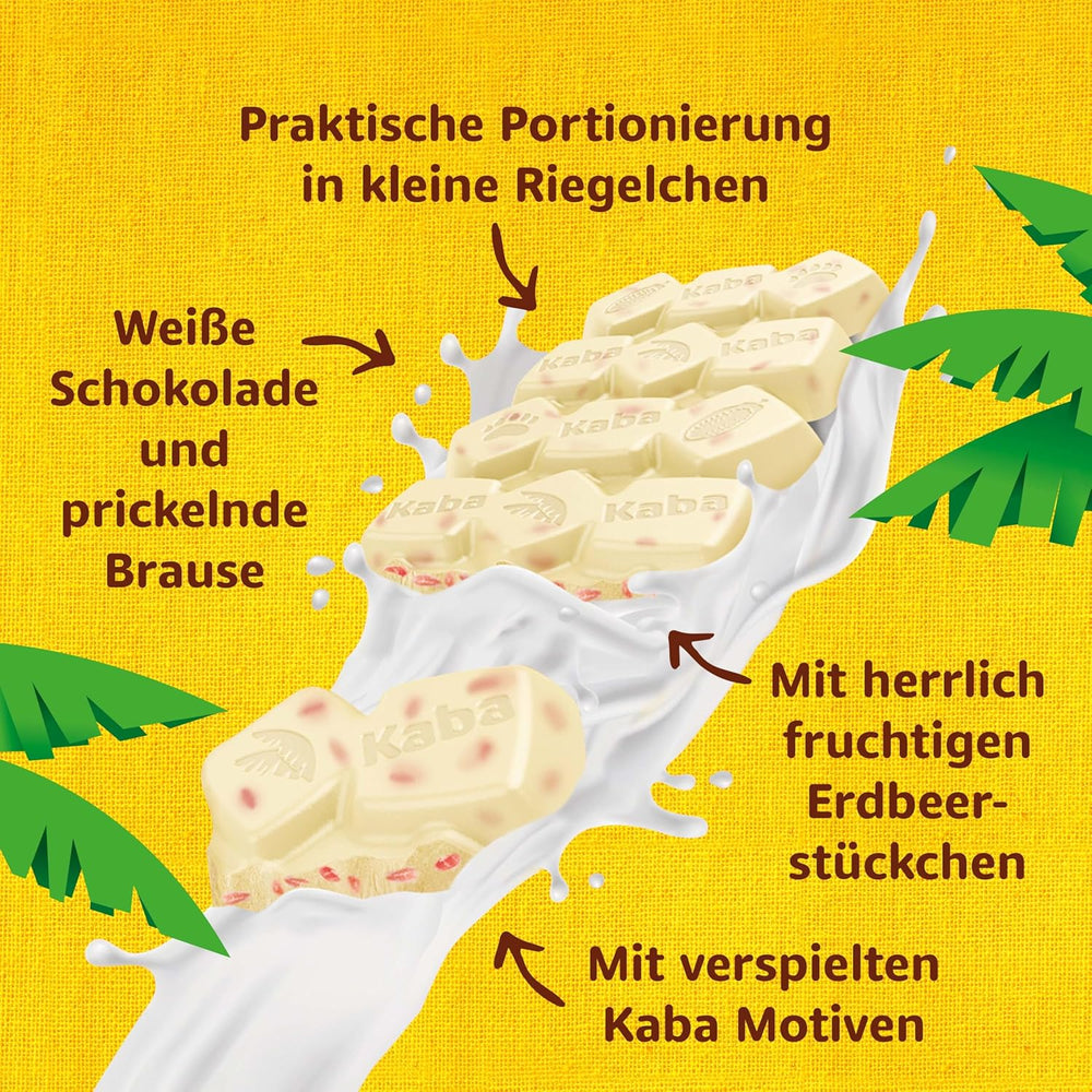 Kaba hvid chokolade med jordbærsmag og brusende slik, chokoladebar, bar 85 g, hvid chokolade med jordbærfrugtsmag og brusende slik med original kaba smag (pakke med 3)