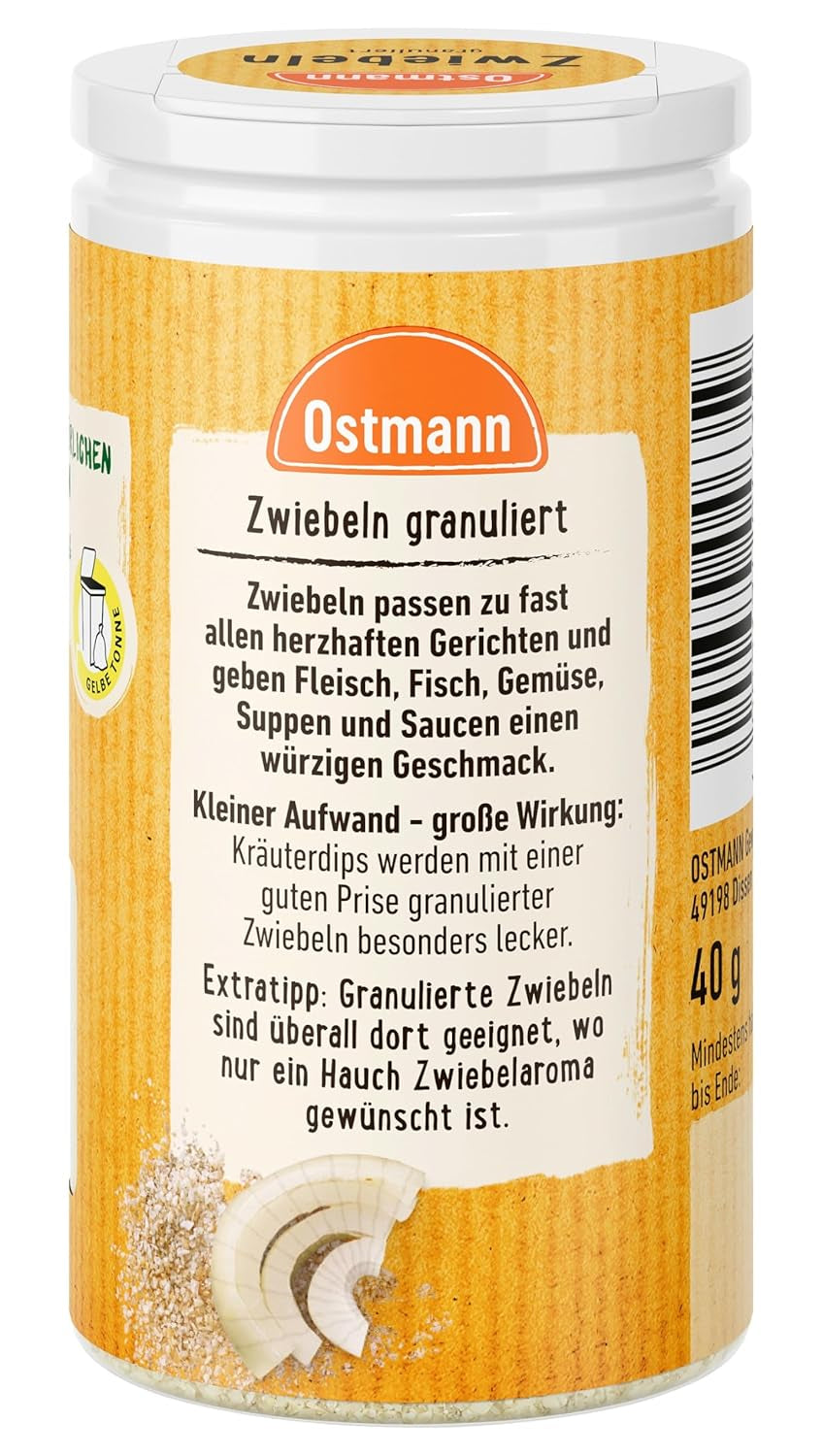 Ostmann Gewürze - Granular Zwiebeln | Zwiebelpulver zum Würzen herzhafter Gerichte | 40 g i genbrugsdosis
