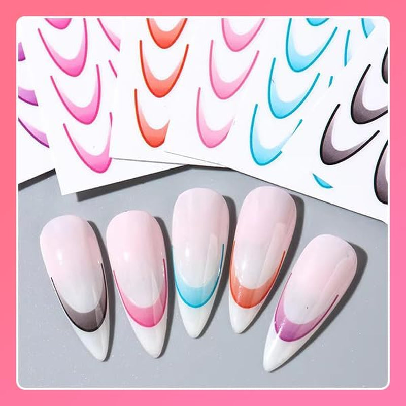 French Tip Nagelaufkleber - 6 Blatt Selbstklebende Nail Art Schablonen - Nagel Zubehör Und Dekoration