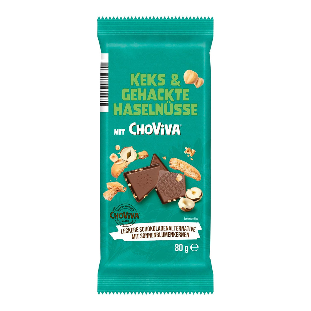 Saltede smørkiks og ChoViva, 80 g bar, lavet af alternativ chokolade med solsikkefrø