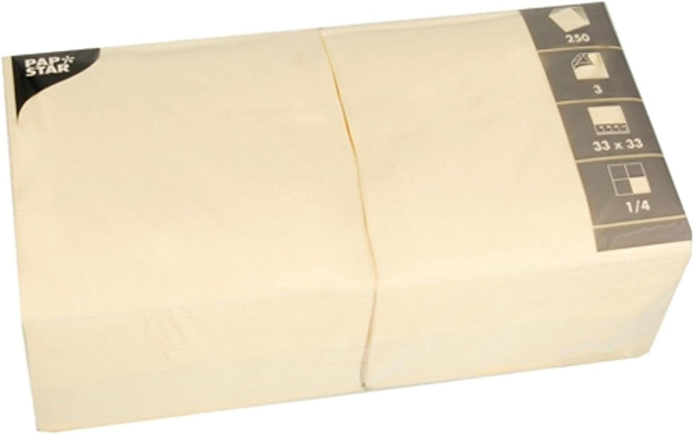 Șervețele, 3 straturi 1/4-fold 33 Cm X 33 Cm Cream Pentru fiecare petrecere și sărbătoare. Cantitate: 250 buc