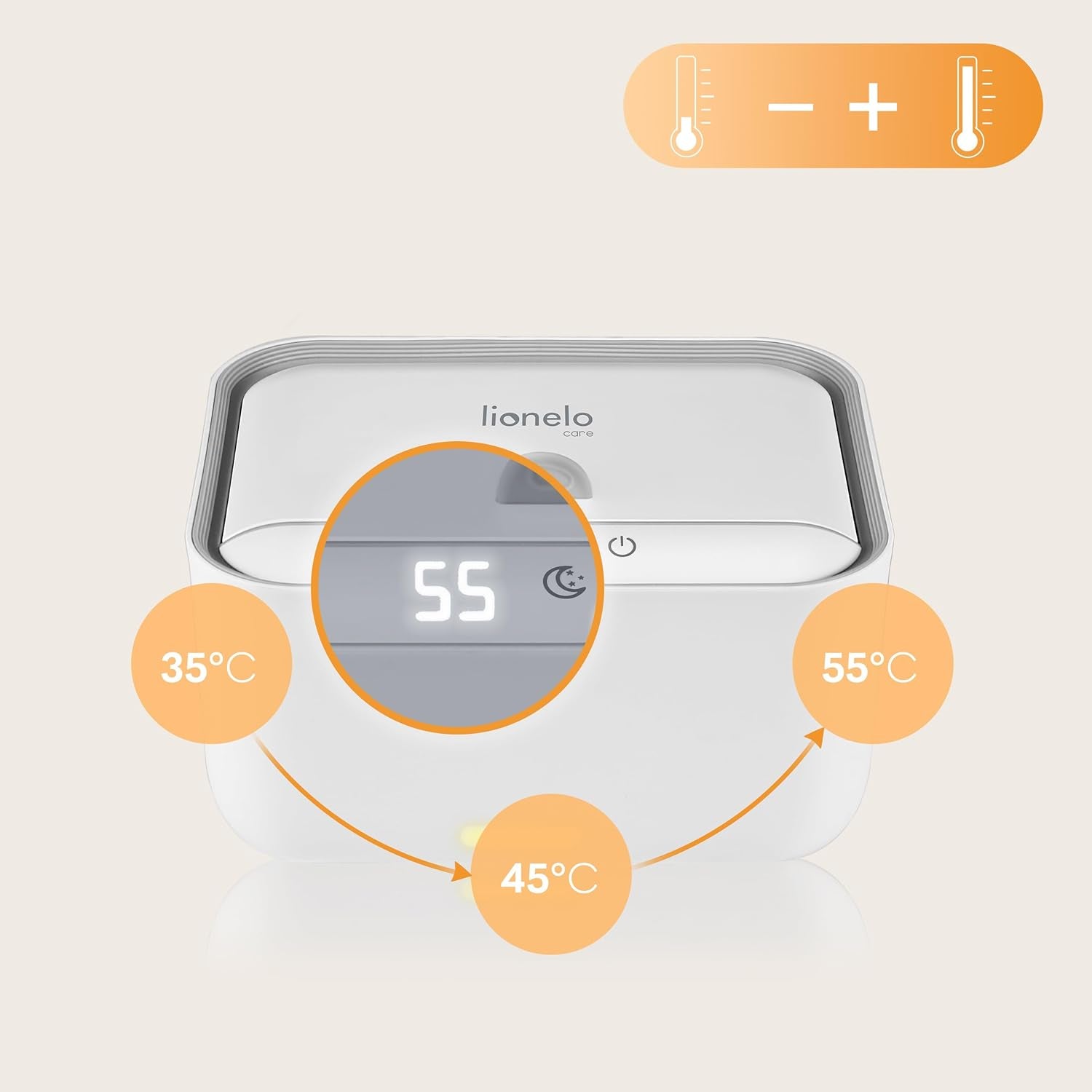 Lionelo BABYBLISS 20W Varmer til vådservietter og små håndklæder, 20W til babyer, indbygget natlys, 3 varmeindstillinger, touchpanel, holder servietterne fugtige