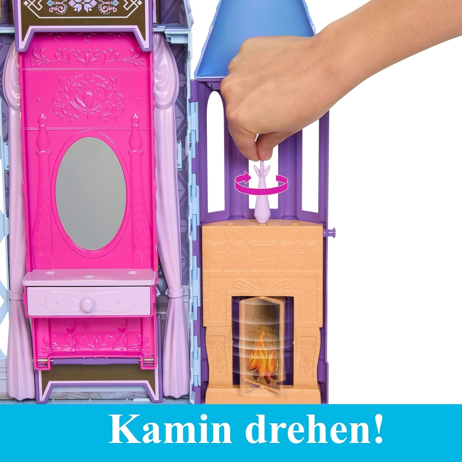 Mattel Disney Frozen - Casă de păpuși Castelul Arendelle (60 cm+) cu păpușa Elsa, 4 locuri de joacă și 15 piese de mobilier și accesorii din filmul Disney Frozen II, HLW61