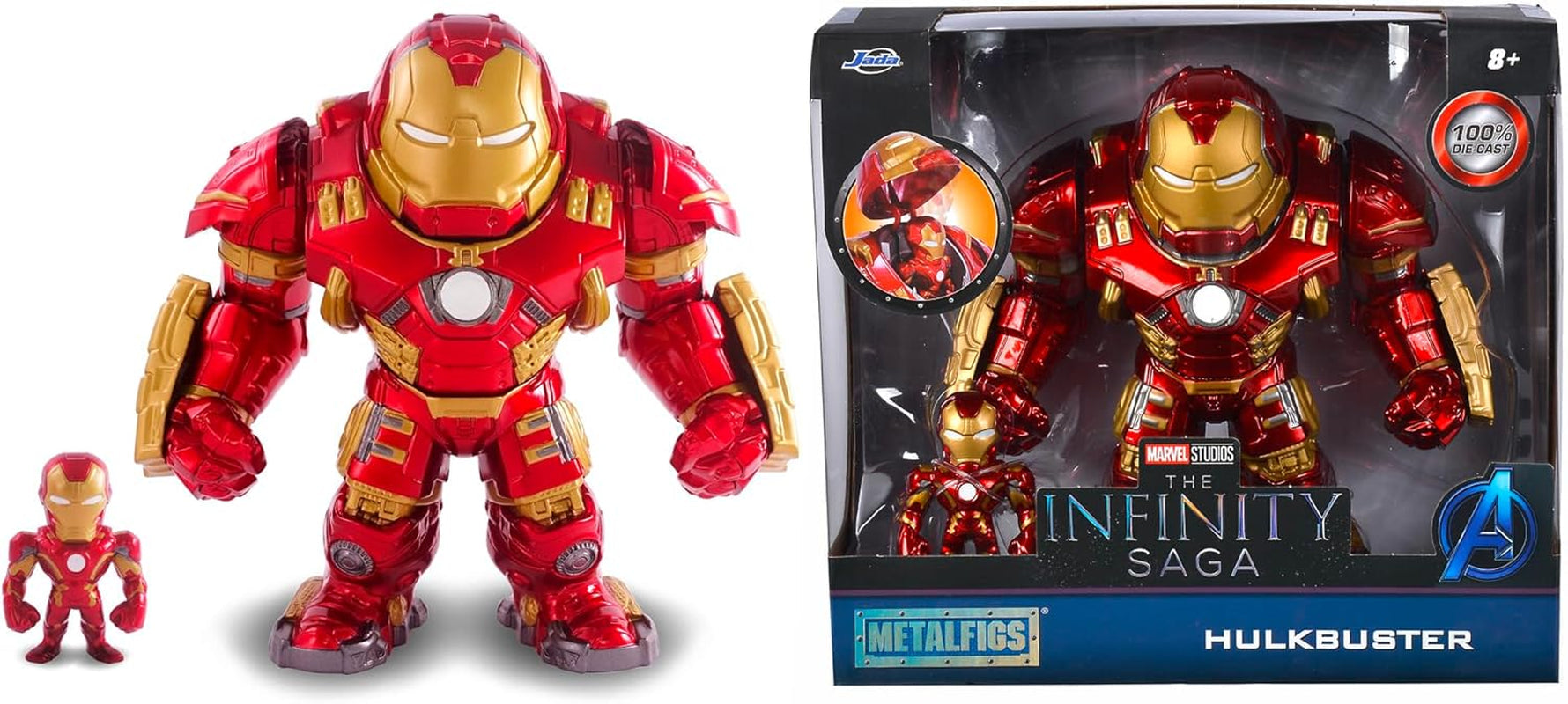 Jada Toys Marvel Figur Hulkbuster & Ironman, Åben og lukket hjelm, Samlefigurer, Sæt, Die-Cast, Rød, Størrelse: 6 tommer Hulkbuster & 2 tommer Ironman Actionfigurer Naty Shop