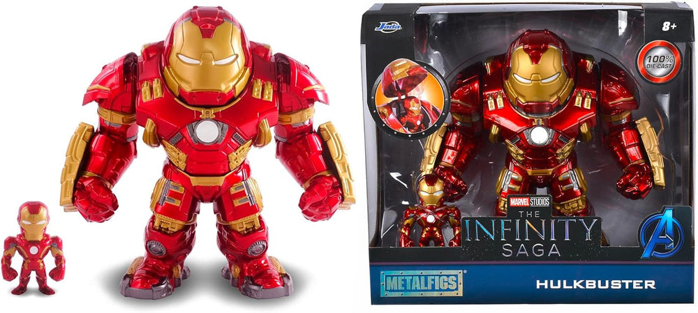Jada Toys Marvel Figur Hulkbuster & Ironman, Åben og lukket hjelm, Samlefigurer, Sæt, Die-Cast, Rød, Størrelse: 6 tommer Hulkbuster & 2 tommer Ironman Actionfigurer Naty Shop
