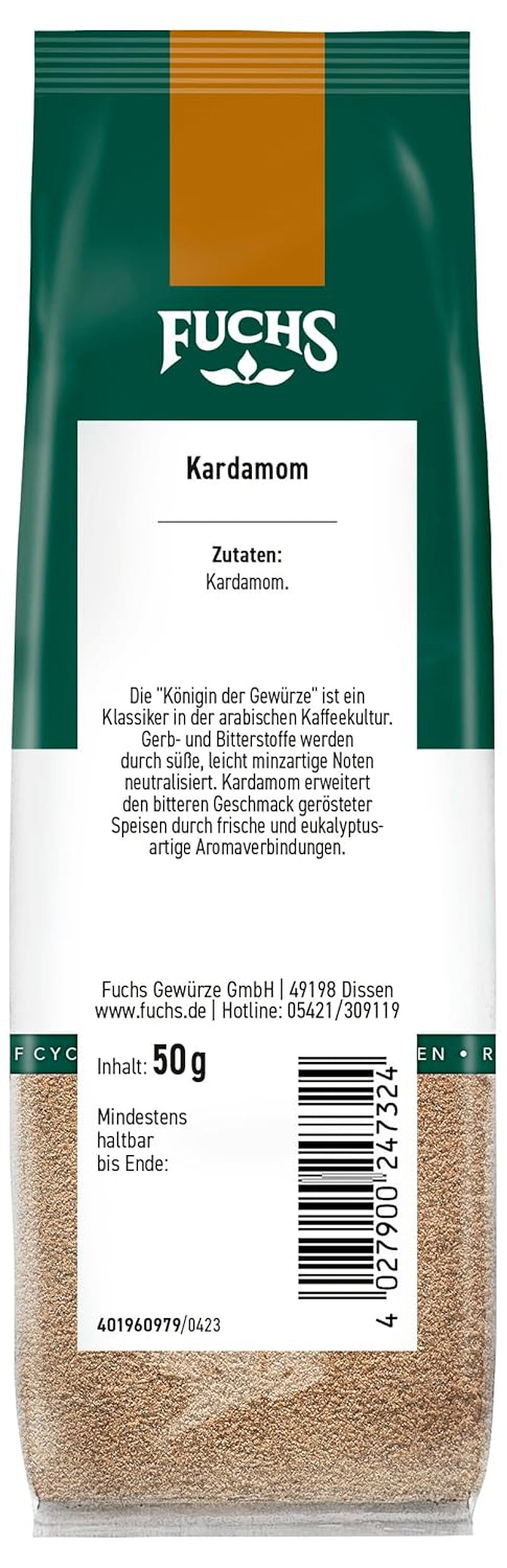 Fuchs Gewürze - Kardemomme gemahlen im recyclebaren Nachfüllbeutel - 50 g