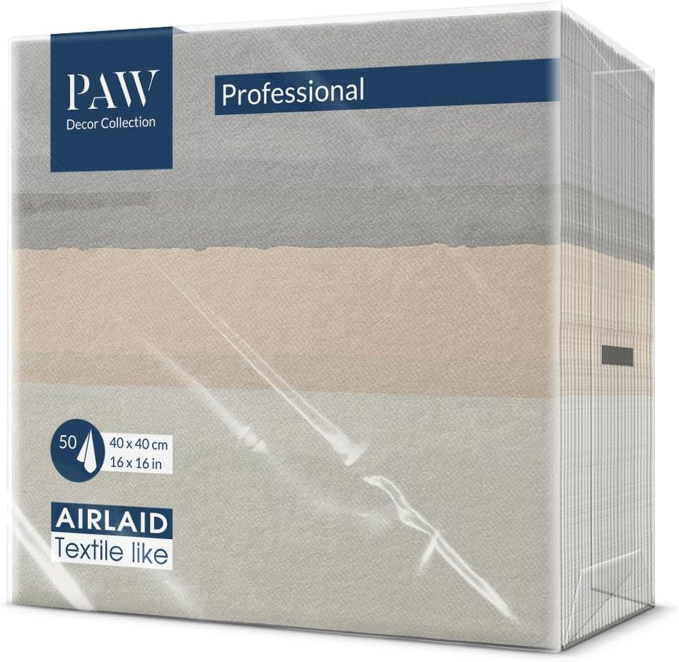 PAW - Șervețele din Airlaid - Asemănătoare țesăturii (40 X 40 Cm) I 50 bucăți I Ideal pentru nuntă, botez, comuniune, aniversare I Șervețele din pânză - culori pământii, bej, dungi I Culoare: Bej Fluid