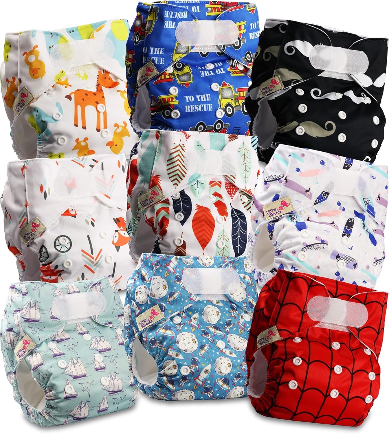 Littles og Bloomz genanvendelig ble FLV2-0602, standard krog og løkke lukning, 6 bleer